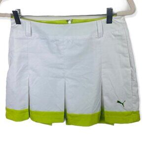Puma Pleated‎ Tech Golf Skirt White Neon Yellow Skort Trim Pocket Size 0 Tennis